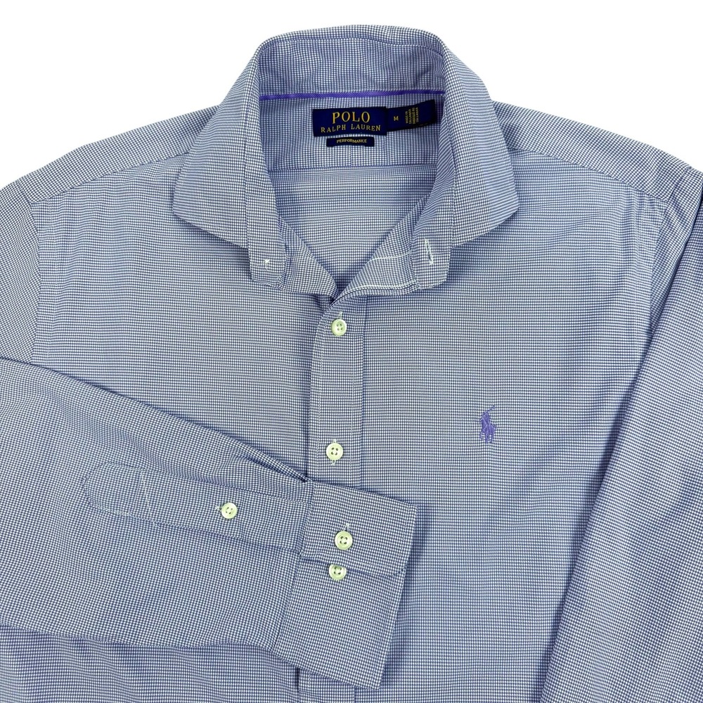 Polo Ralph Lauren Dress Shirt Mens Medium Purple Houndstooth Performance Stretch